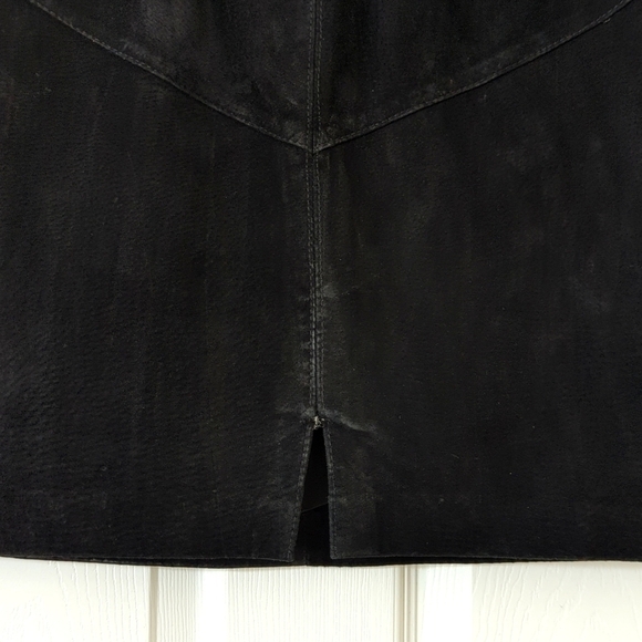 B.E.S.T. Authentic 90's Vintage Suede Leather High Waisted Mini Skirt Black 7 - Picture 11 of 11